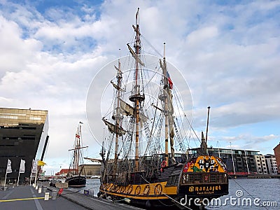 The Frigate Shtandart is the exact replica of the man-of-war built by Peter the Great in 1703 Editorial Stock Photo