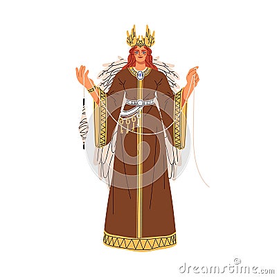 Frigg, Norse and Germanic goddess. Old Scandinavian woman, lady deity, ancient pagan Nordic mythology. Barbarian myth Vector Illustration