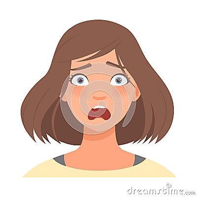 Fright on the face of a cute girl. Vector illustration. Vector Illustration