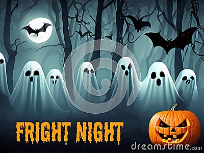 Fright Night - haunted halloween woods full of ghosts Stock Photo