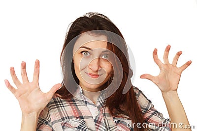 Frighten fun (Body language, gestures, emotions, psychology) Stock Photo