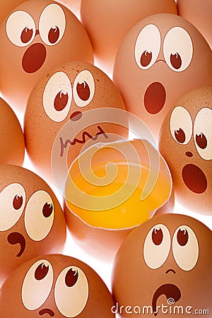 Frightened eggs - horror concept Stock Photo