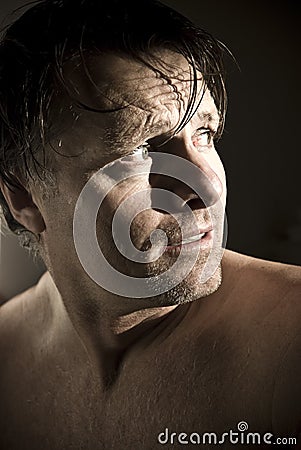 Frightened looking man. Stock Photo