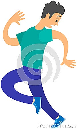 Frightened man running away looking back. Young guy with scared face expression is terrified Vector Illustration