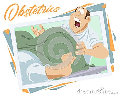 Frightened obstetrician takes delivery. Illustration for internet Vector Illustration