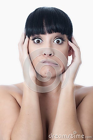 Frightened Scared Anxious Confused Young Woman Stock Photo