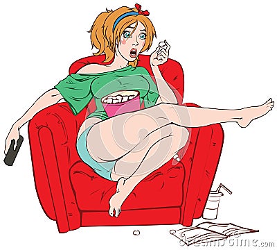 The frightened young beautiful girl sitting on a Vector Illustration