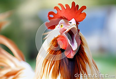 Frightened Young Rooster. AI Generated Stock Photo