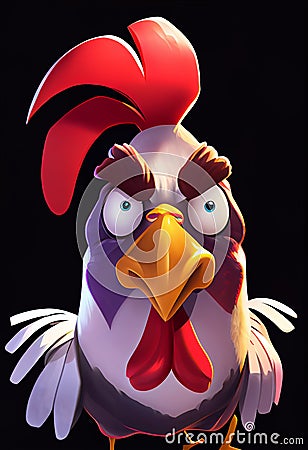 Frightened Young Rooster. AI Generated Stock Photo