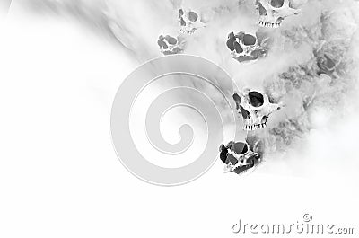 Frightening face ghosts with gray smoke on white background Stock Photo