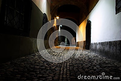 Frightful medieval night road Stock Photo