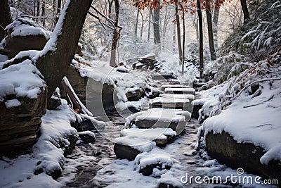 Frigid Rock path mountain winter. Generate Ai Stock Photo