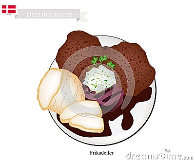 Frikadeller or Fried Beef Patty, Popular Dish in Denmark Vector Illustration