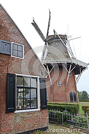 Frisian smock mill Zeldenrust in Dokkum, Holland Stock Photo