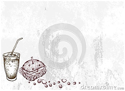 Hand Drawn of Pork Burger and Iced Coffee Vector Illustration