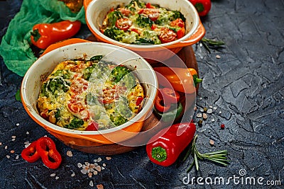 Frittata with broccoli in two ceramic forms Stock Photo