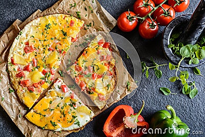 Frittata with potato, cheese and pepper Stock Photo