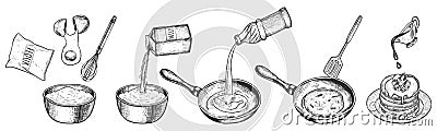 Fritters recipe with cooking step Vector Illustration