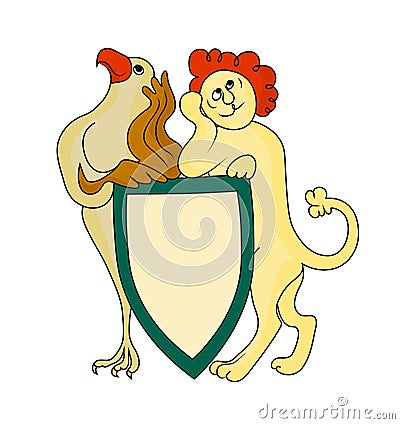 Frivolous lion and eagle hold arms. Vector color image. Vector Illustration