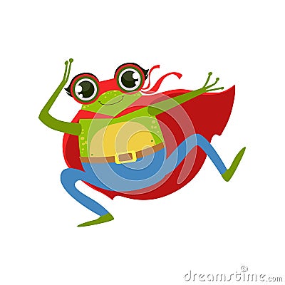 Frog Animal Dressed As Superhero With A Cape Comic Masked Vigilante Character Vector Illustration