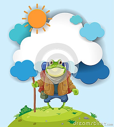 Frog with backpack ready for adventure Vector Illustration