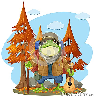 Frog Backpack Traveler Cartoon Character Vector Illustration