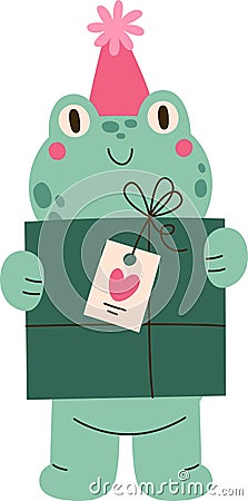 Frog With Birthday Gift Vector Illustration