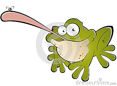 Frog with bug on tongue Vector Illustration