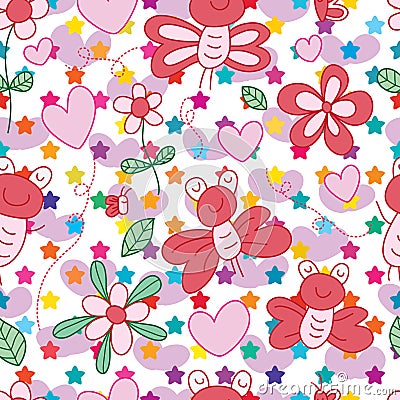 Frog butterfly bug seamless pattern Vector Illustration