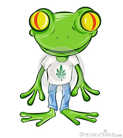 Frog Cartoon Character with t shirt Vector Illustration