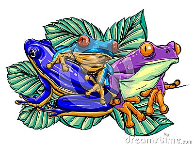 Frog cartoon tropical animal cartoon nature icon funny and isolated mascot character wild funny forest toad amphibian Vector Illustration