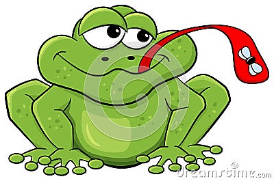 Frog catches fly with his tongue Vector Illustration