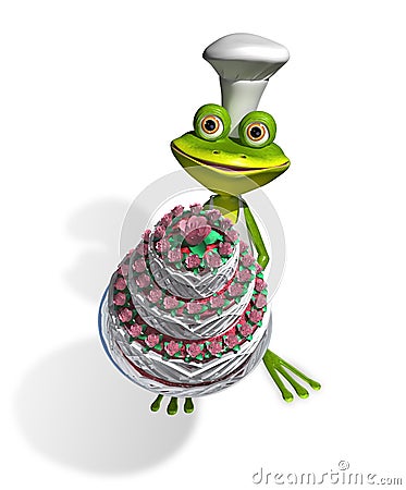 Frog chef with cake Cartoon Illustration