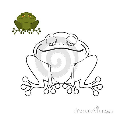 Frog coloring book. Funny amphibious reptile. Animal from swamp. Vector Illustration