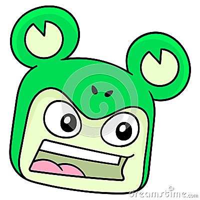 The frog faced head laughed happily, doodle icon drawing Vector Illustration