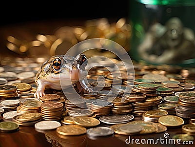 Frog financial advisor with money and calculator Stock Photo