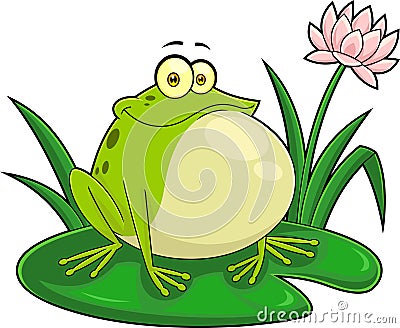 Smiling Frog Cartoon Character Sitting On A Leaf Vector Illustration