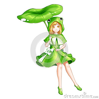 Frog Girl with Anime and Cartoon Style Stock Photo