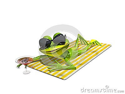 Frog with glasses on a towel Cartoon Illustration