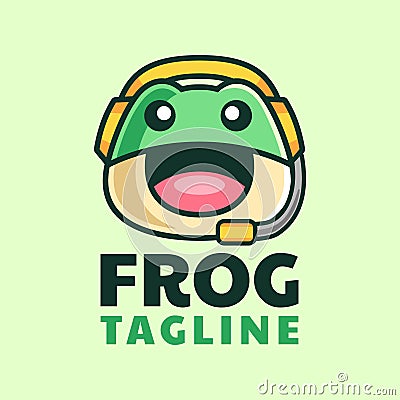 Frog Headset Cartoon Logo Design Vector Illustration