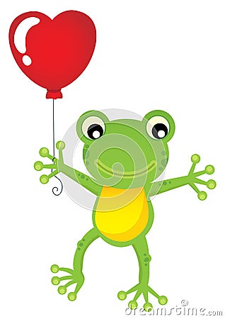 Frog with heart shaped balloon theme 1 Vector Illustration