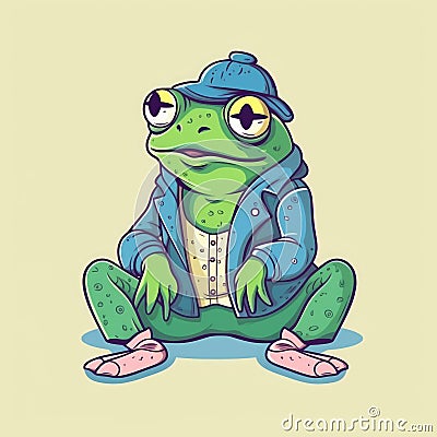 Frog illustration dressed with hat and suite. Cartoon Illustration