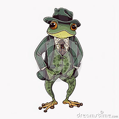 Frog illustration dressed with hat and suite. Cartoon Illustration