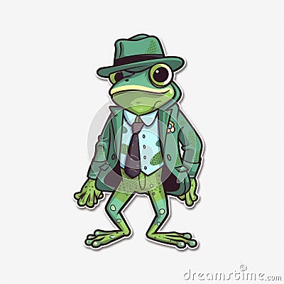 Frog illustration dressed with hat and suite. Cartoon Illustration