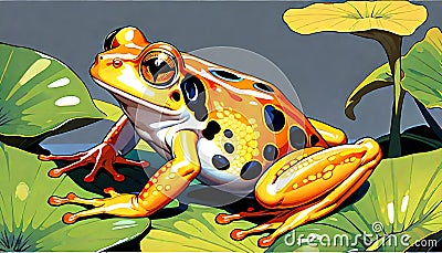 Frog lilly pad vegetation natural habitat hopping Cartoon Illustration