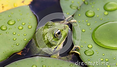 Frog on lily pad Stock Photo