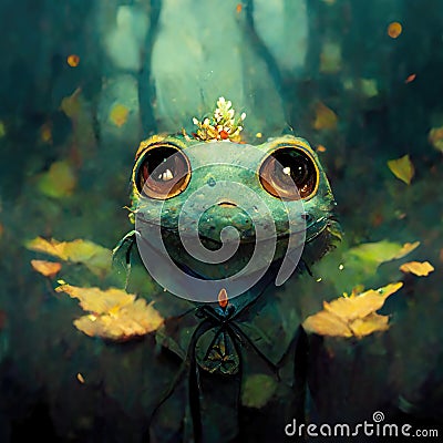 frog with a little crown, children book, rendered, ai generated image Cartoon Illustration