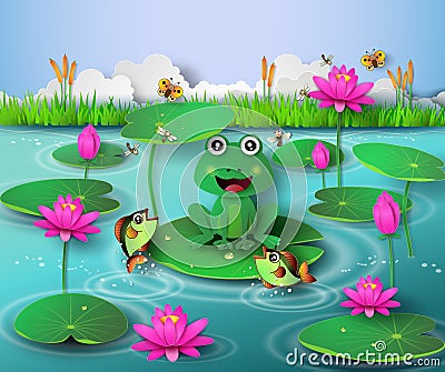 Frog in the pond. Vector Illustration