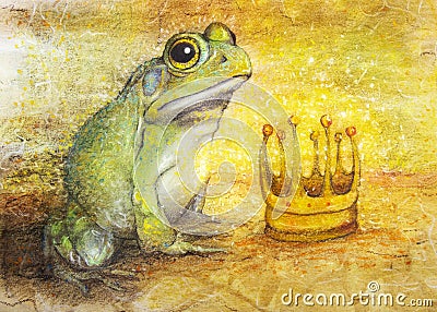 Frog prince with crown drawing Stock Photo