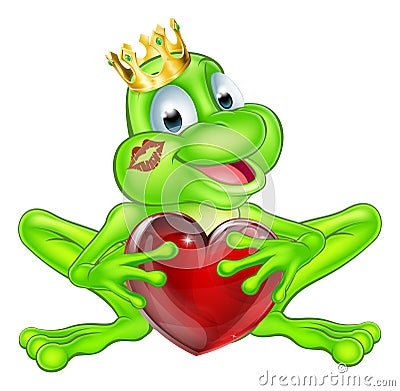 Frog prince with crown and heart Vector Illustration